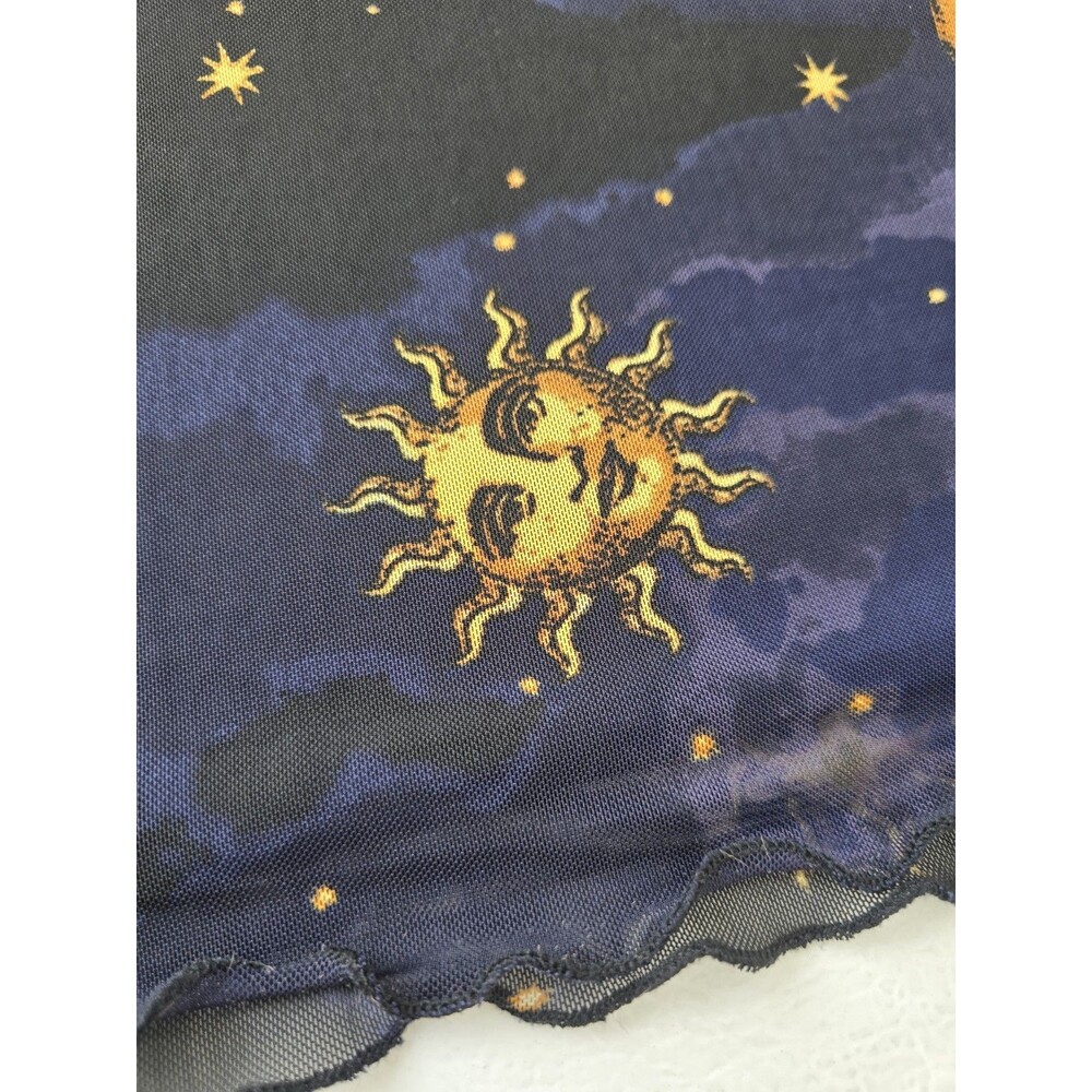 Celestial Sun Moon Mesh Mini Skirt Cosmic Print Sheer Overlay Witchy Mystic L - Picture 2 of 6